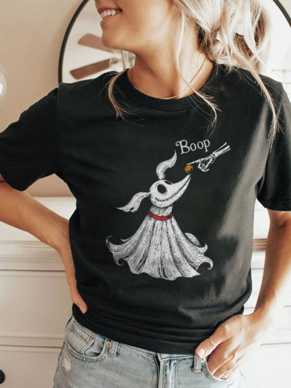 Zero Dog Boop Halloween Skeleton Hand Ghost Dog T Shirt
